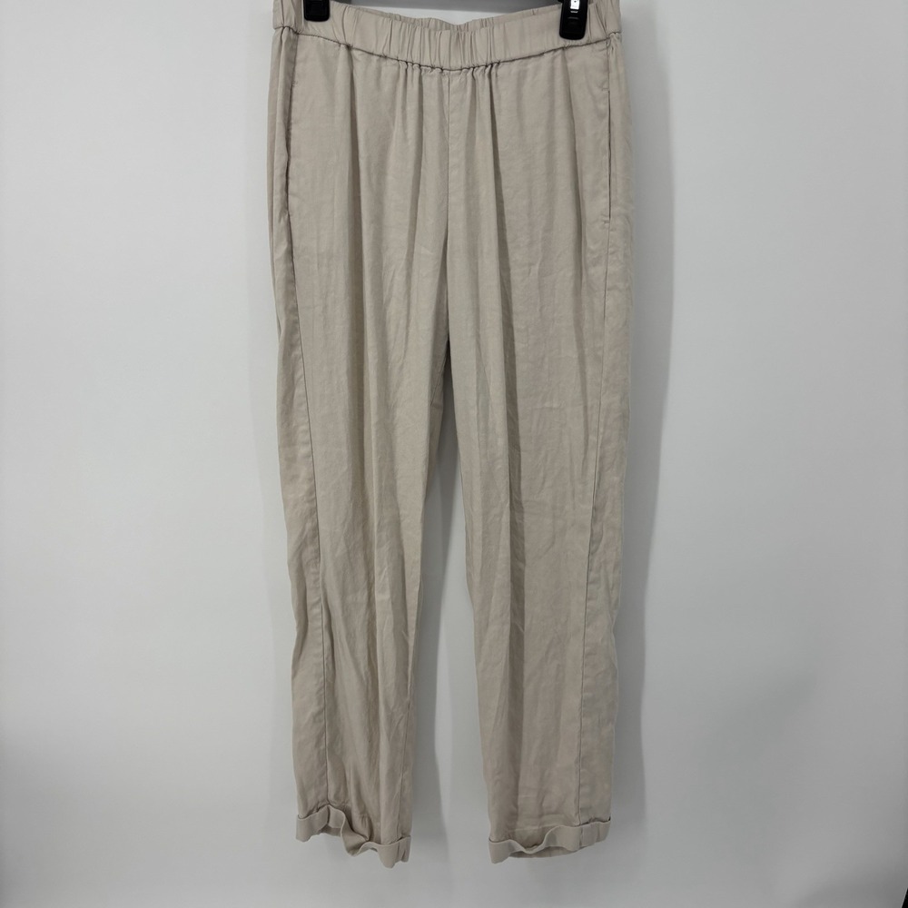 J.Jill Pants Womens Medium Beige Linen Blend‎ Pull On Ankle Pockets Stretch